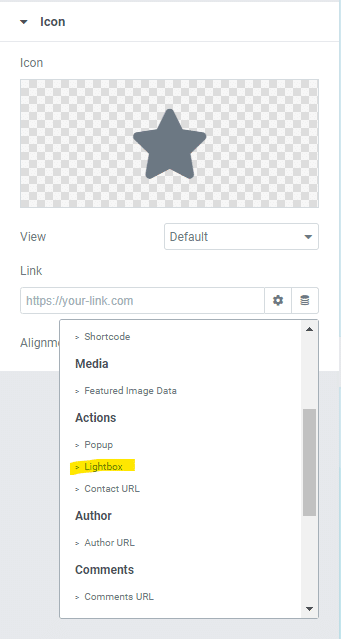 Video popup WordPress maken met Elementor - lightbox selecteren